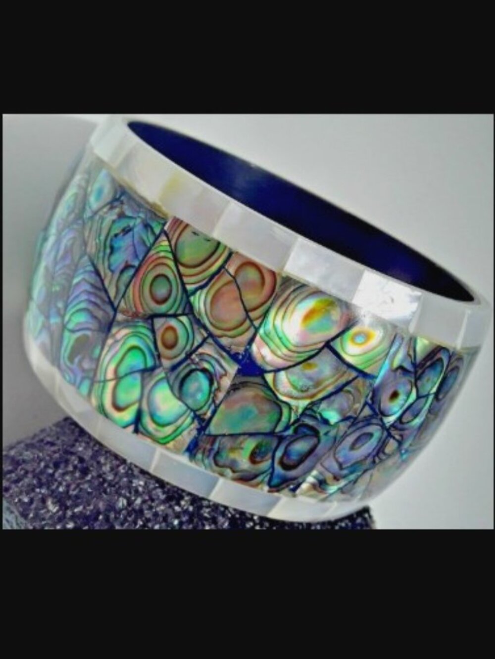 SAMUEL B. Abalone MOSAIC Bangle BRACELET mother of pearl size 7.5 - 8 NEW